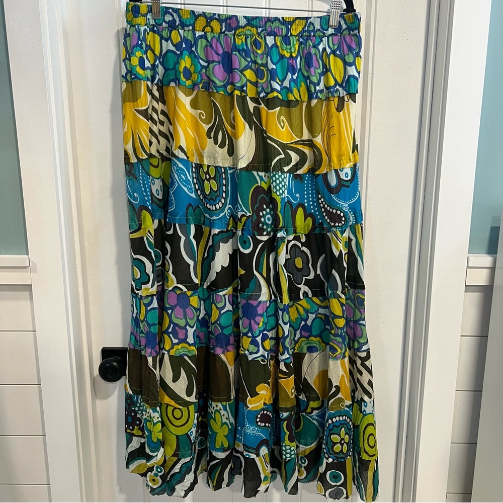 New Directions 100% Cotton Multi-Colored Tiered Maxi Skirt.‎ Size XL.